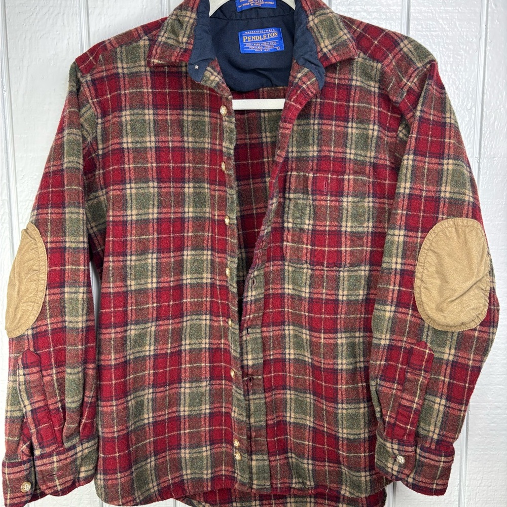 Vintage Pendleton Boys Large Red and Blue Plaid Wool Shirt
